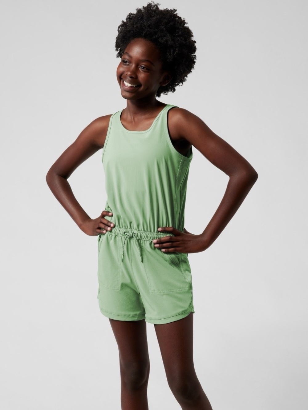 Athleta Girl On the Go Romper, Sage Green, Size XL/14